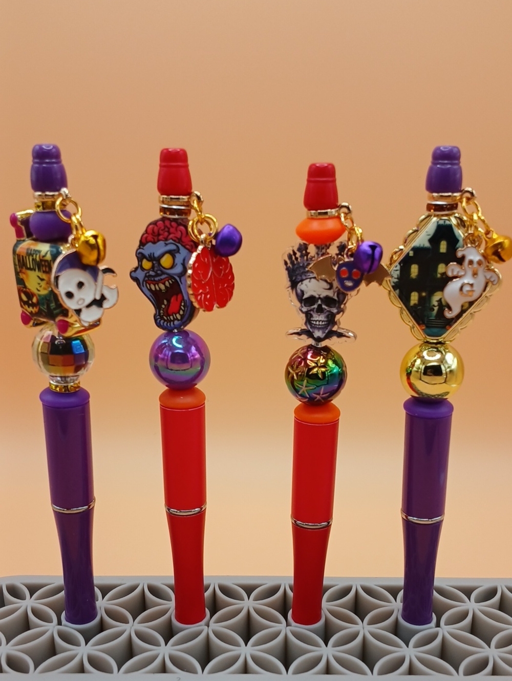 Halloween Charm Pen Set - Purple & Orange Decorative Pens